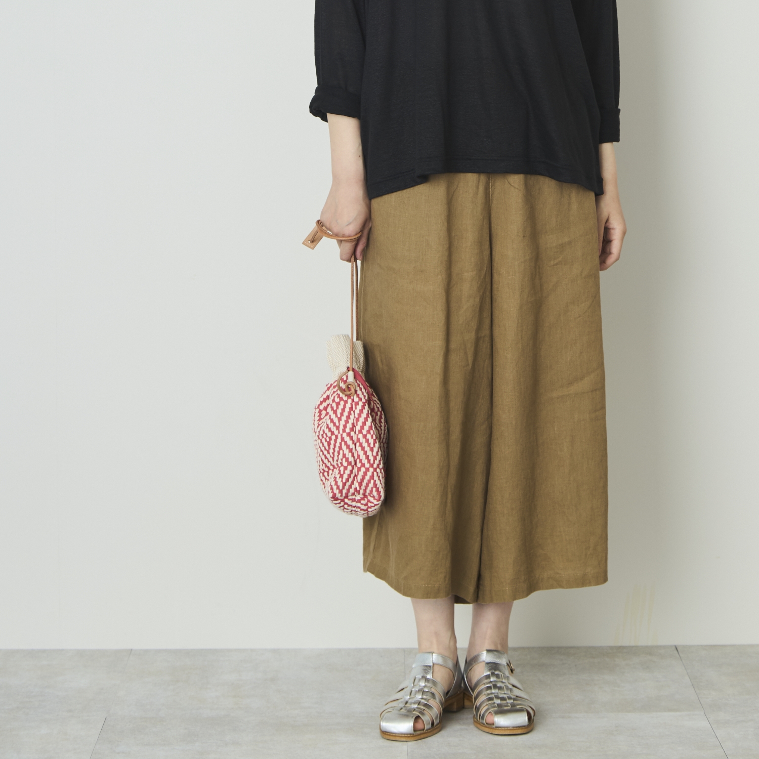 Crea delice/リネン8分丈ワイドパンツ